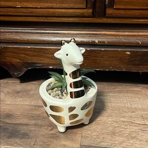Giraffe Ceramic Planter with Gold and Brown Accents